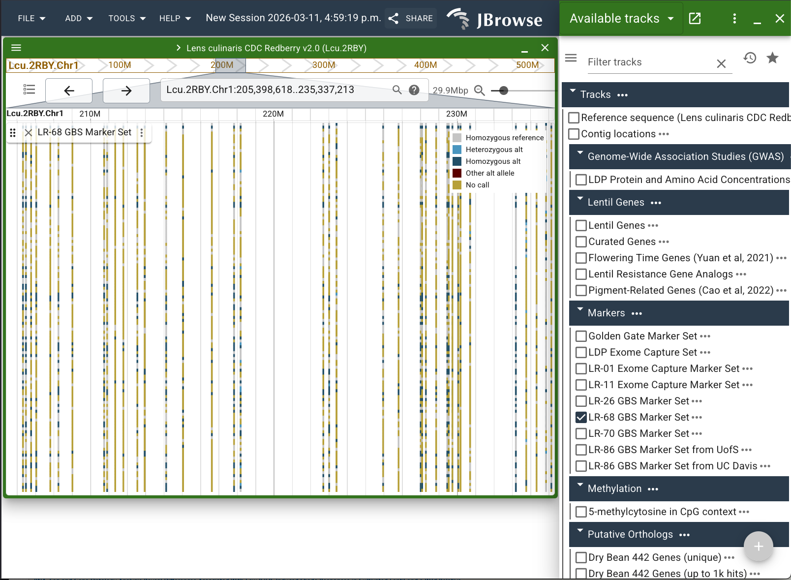 LR-68 GBS Marker Set track in the Lcu.2RBY JBrowse